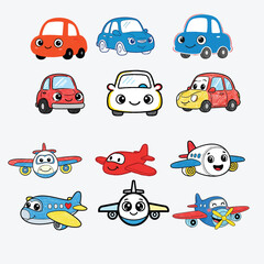 Cartoon Cars and Airplanes: A Playful Collection of Colorful Vehicles