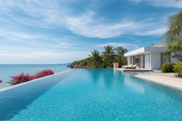 Fototapeta premium Luxurious tropical villa with infinity pool overlooking ocean