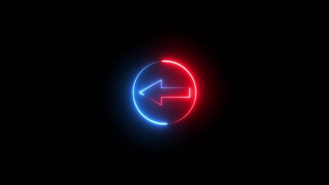 Neon direction left arrow sign icon animation glowing red and blue color help signal place road sign circle information traffic signal journey footage icon sign symbol on black background