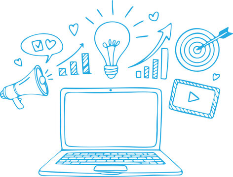 Hand Drawn Computer Laptop Technology Sketch Illustration