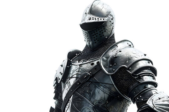 Intricately carved steel armor on armored knight for fantasy design