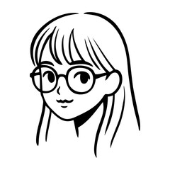 Dibujo sencillo con líneas de la cara de una niña con lentes © teracreonte