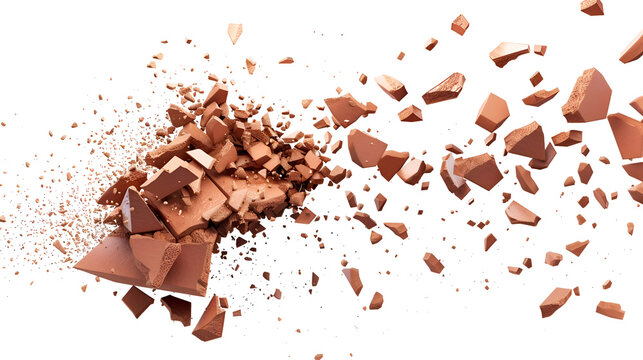 Fragmented terracotta clay target with intact and scattered pieces for design