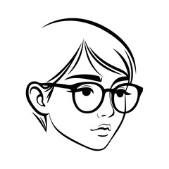 Dibujo sencillo con líneas de la cara de una chica joven con lentes © teracreonte