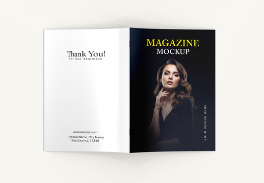 Hardcover Open Magazine Mockup with Book Cover and Back Page Layout