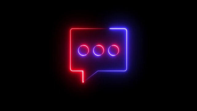 Neon bubble message box sign icon animation glowing red and blue color text talk speech inbox chat asking icon sign symbol on black background