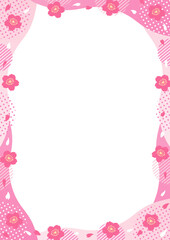 桜とドットやストライプの丸い幾何学模様の縦型のフレーム_ピンク