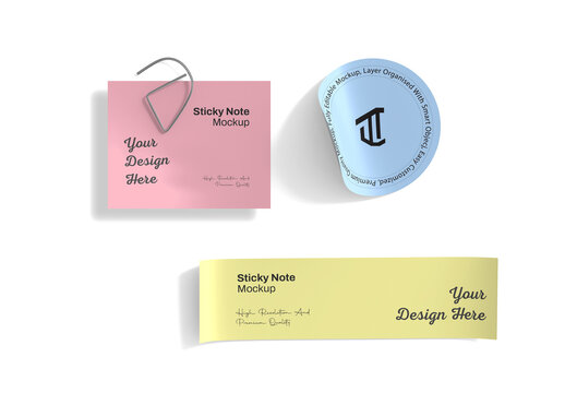 Realistic Editable Sticky Post-It Note Mockup Set for Branding & Office Stationery