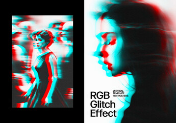 Anaglyph Glitch Poster Photo Effect Mockup