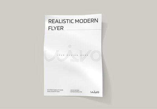Realistic Modern Flyer Mockup with Paper Wrinkles on White Background