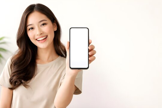 woman holding mobile phone with empty display for advertising Design