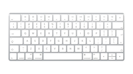 Modern white computer keyboard illustration for desktop and office work, clean vector design, isolated on transparent background, png.