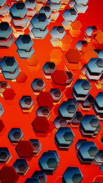 3D colorful hexagonal shapes create a vibrant background