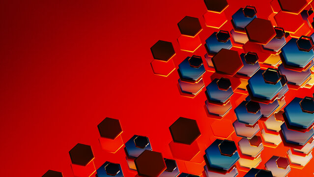3D colorful hexagonal shapes create a vibrant background