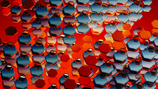 3D colorful hexagonal shapes create a vibrant background