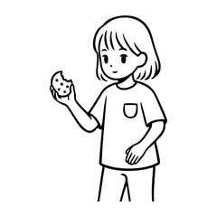 Dibujo sencillo con líneas de una niña comiendo una cookie  © teracreonte