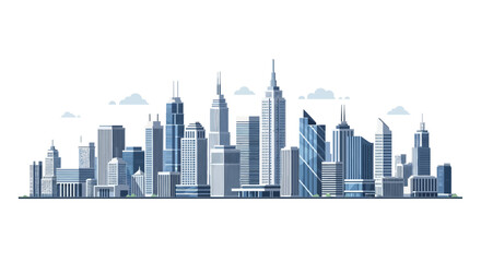 Obraz premium Cityscape illustration with modern skyscrapers and urban landscape viewed from a distance with blue hues