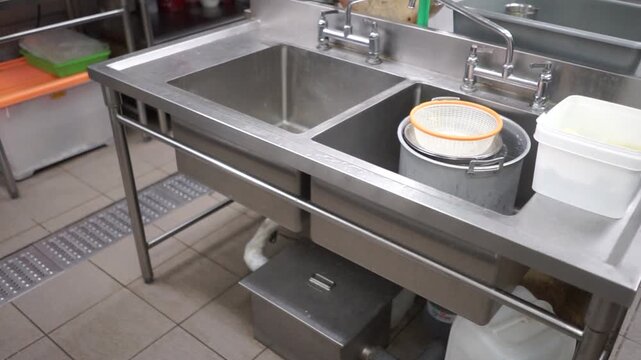 Professional Stainless Steel Double Sink in Commercial Kitchen