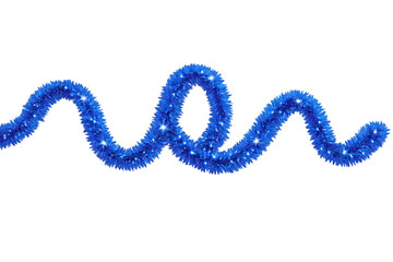 Naklejka premium Blue shiny tinsel garland creating a wavy border design, ready for festive holiday celebrations, transparent background