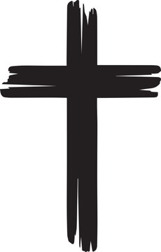 Hand drawn christian cross vector silhouette with brush stroke texture and artistic line art