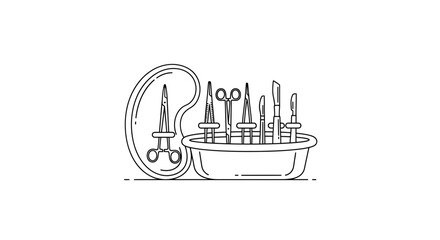 Naklejka premium Surgical Instruments Set Outline Medical Tools in Tray