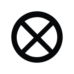 Obraz premium A black circular symbol with a bold cross inside, representing a stop or prohibition sign, iconographic element for general use