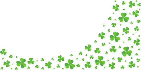 Fototapeta premium Green shamrock clover leaves festive border. Copy space. Perfect for St. Patrick's Day designs. PNG and Vector illustration