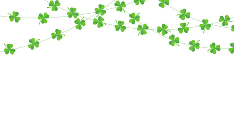 Obraz na płótnie Canvas Green clover garland, isolated on a transparent background. Perfect for St. Patrick's Day designs. PNG and Vector illustration
