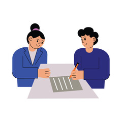 Colleagues exchanging document Vector illustration