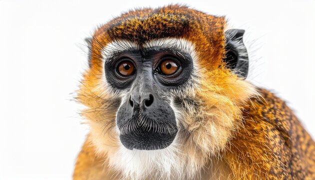 Portrait of a Cercopithecus Campbelli Monkey with Captivating Eyes on White Background Close-Up.
