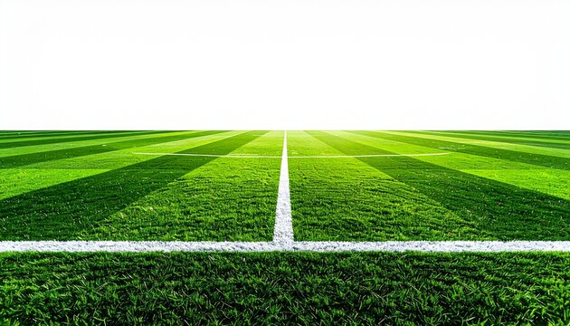 Green football field grass texture on white sports ground landscape background soccer pitch with lines.