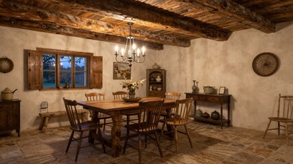 Rustic Dining Area With Exposed Beams