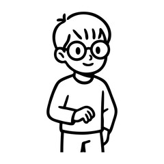 Dibujo sencillo con líneas de un niño de pie con lentes © teracreonte