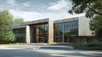 Obraz premium Modern Civic Building with Expansive Glass Panes and Unique Texture