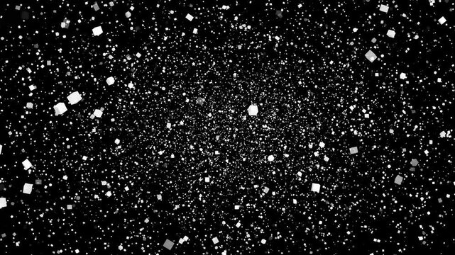 alpha PNG. Looping zoom in particles dust animation. Fly in through particles template. Combine with your video or make parallax photo animated. Galaxy stars or snow particles 4k video.black screen.4k