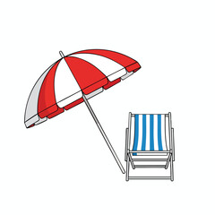 Beach Scene with Umbrella and Lounge Chair for Summer Vacation and Outdoor Relaxation