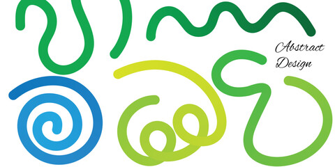 Obraz premium Vibrant colorful squiggles and spirals in green blue and yellow hues on white background