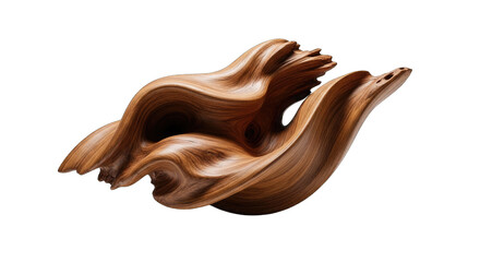 Natural Wood Sculpture Abstract Shape Isolated on White Background