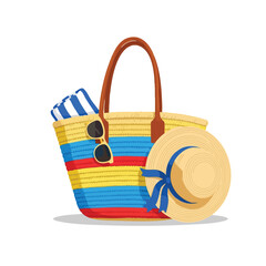 Stylish Summer Beach Accessories with Colorful Tote Bag and Sun Hat