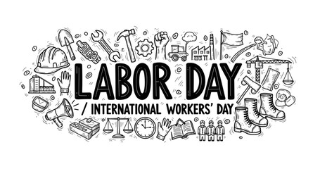 Fototapeta premium Labor day celebration: tools, helmets, and symbols of work and industry