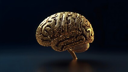 Naklejka premium Golden Circuit Brain Model Representing Artificial Intelligence Concept