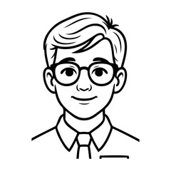 Dibujo sencillo con líneas de la cara de un hombre joven con lentes © teracreonte