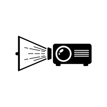 A black silhouette of a vintage film projector emitting light a classic silhouette