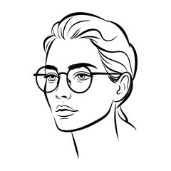 Dibujo sencillo con líneas de la cara de una mujer con lentes © teracreonte