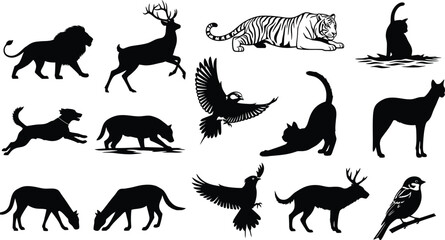 Collection of diverse animal silhouettes in various poses © mdkamran