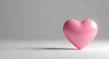 Fototapeta premium Pink heart symbol on gray background with soft lighting and shadow representing love and affection in a minimalist setting