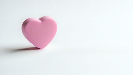 Fototapeta premium Pink heart shape on white background with soft shadow. Minimalist love symbol for romantic designs, Valentine's Day projects, and greeting cards.