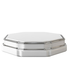Octagonal white platform with metallic trim feature on transparent background