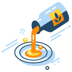 Abstract illustration of liquid pouring from a bottle into a plate