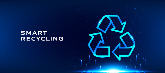 Smart recycling concept with glowing recycle symbol on dark blue technology background. Vector illustration for sustainability business, eco innovation, and digital environment theme. © StudioPixel2